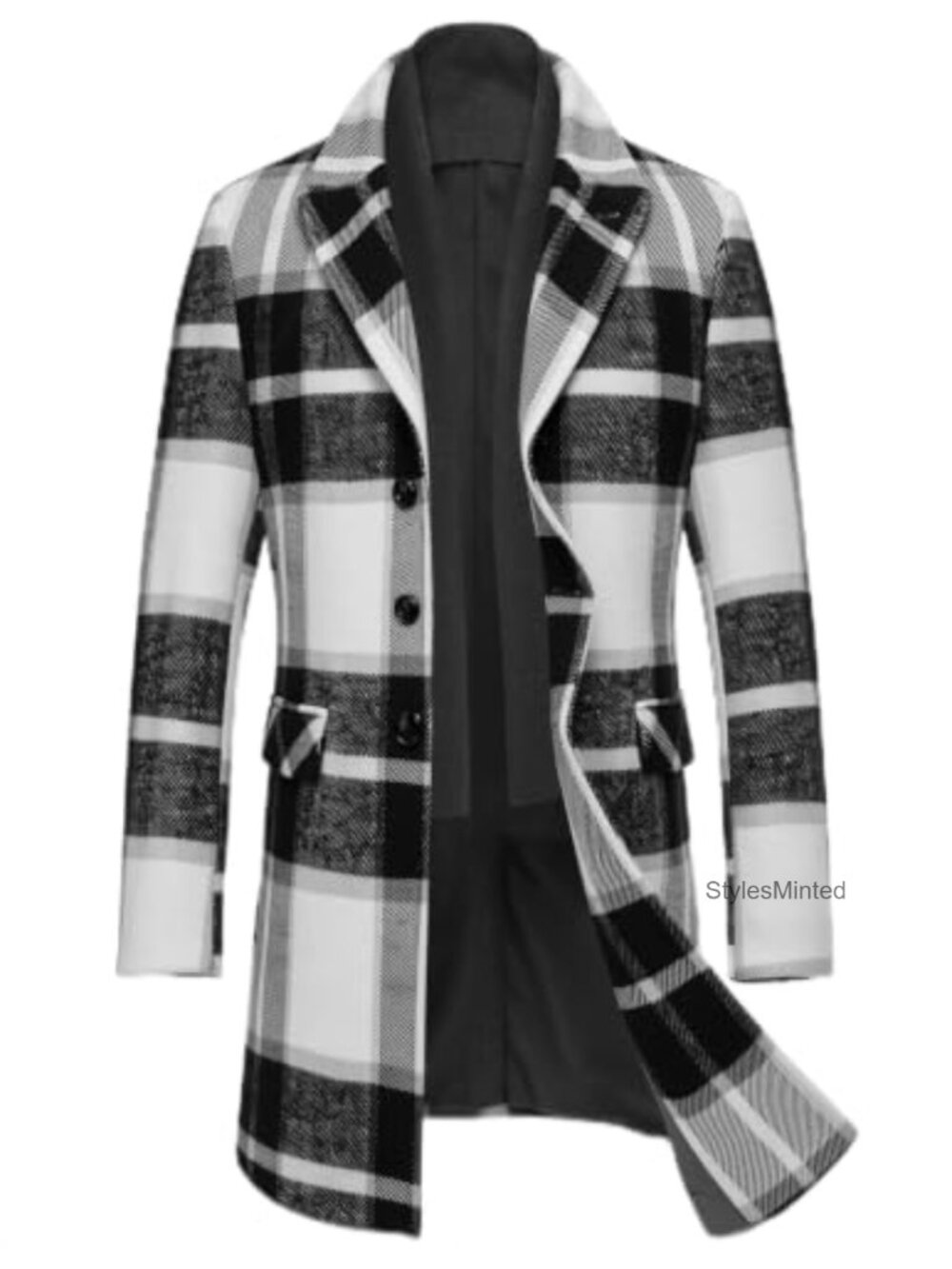 Men's Wool Blend Pea Coat with Detachable Plaid Scarf